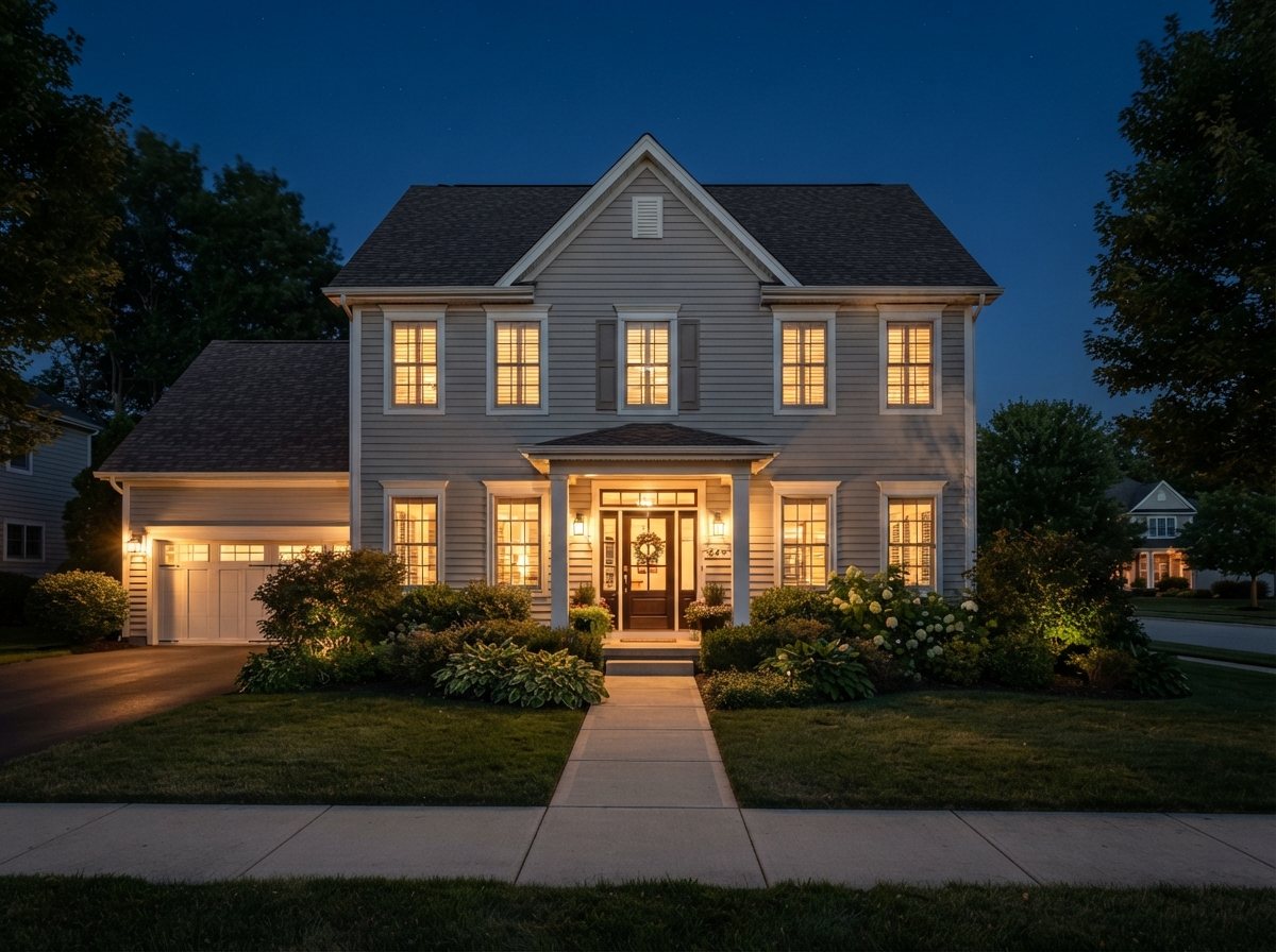 Home at night with heat escaping through old windows